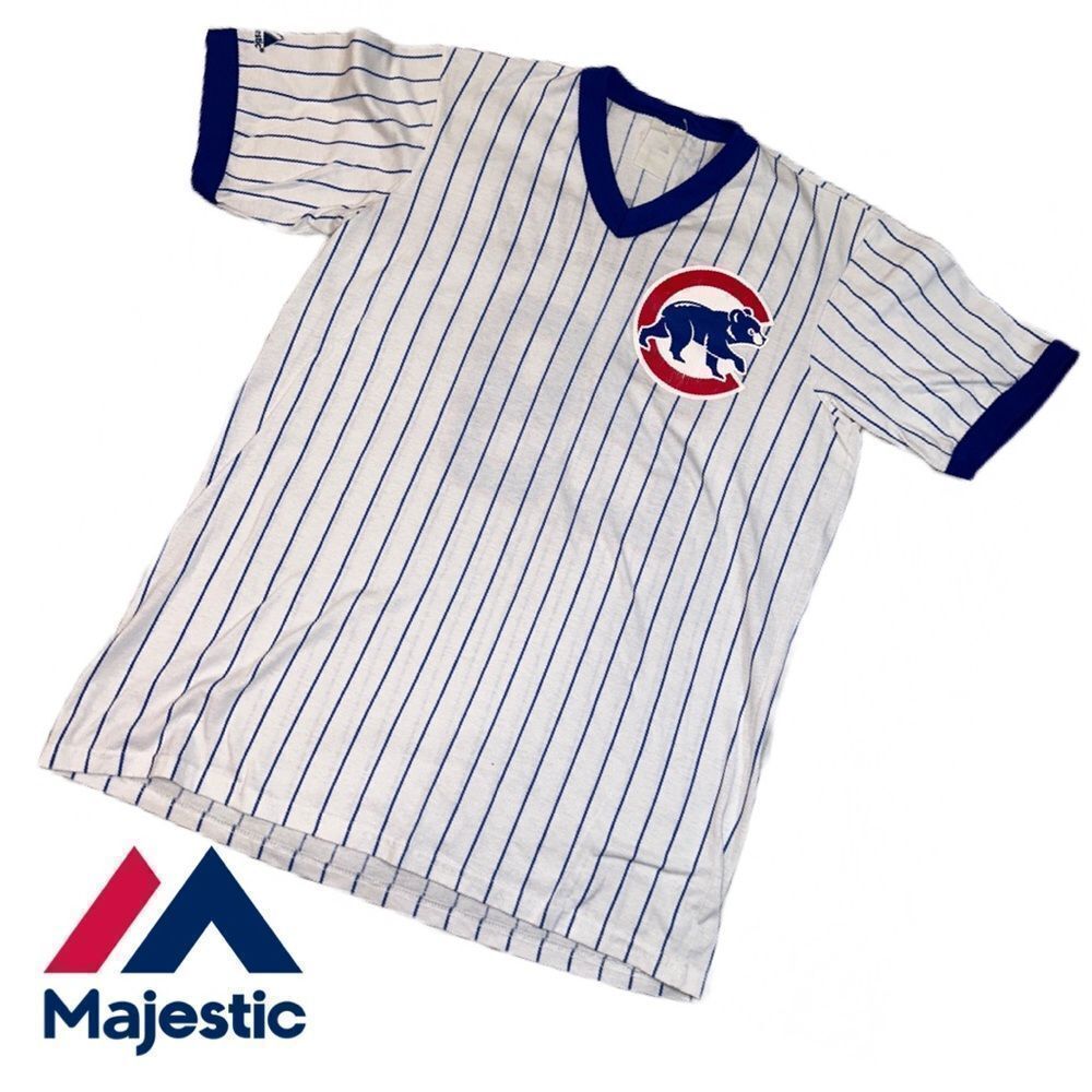 Majestic Chicago Cubs Jeffrey “Shark” Samardzija 29 Pinstripe V-Neck Tee 2008